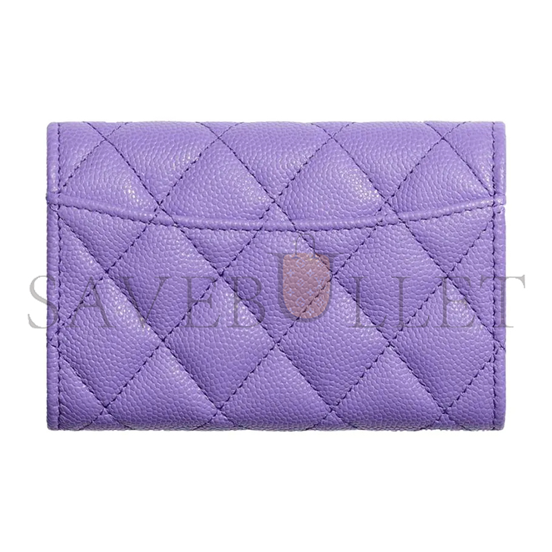 Ch*el caviar quilted flap card holder wallet purple ap0214 (11.3*7.5*2.5cm)